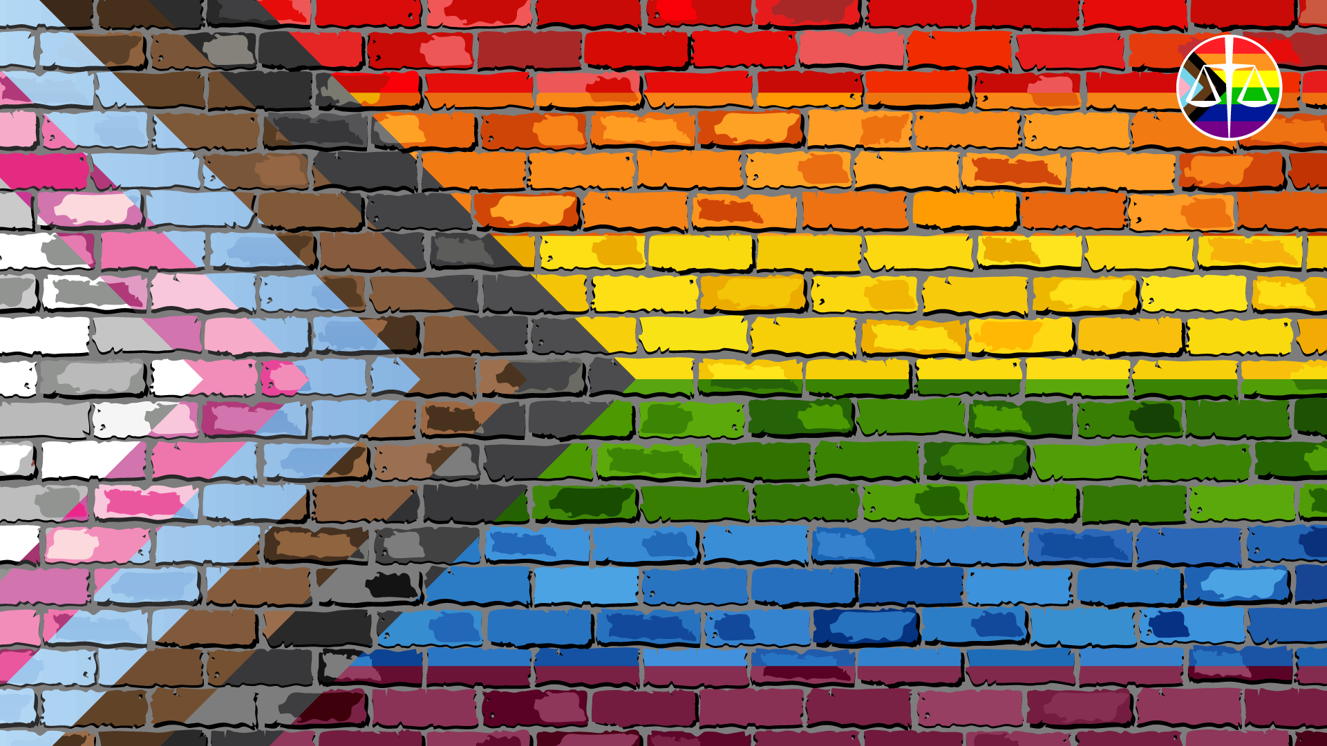 Pride Flag painted on a brick wall